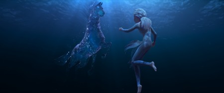In Walt Disney Animation Studios’ “Frozen 2, Elsa encounters a Nokk—a mythical water spirit that takes the form of a horse—who uses the power of the ocean to guard the secrets of the forest. Featuring the voice of Idina Menzel as Elsa, “Frozen 2” opens in U.S. theaters November 22. ©2019 Disney. All Rights Reserved.